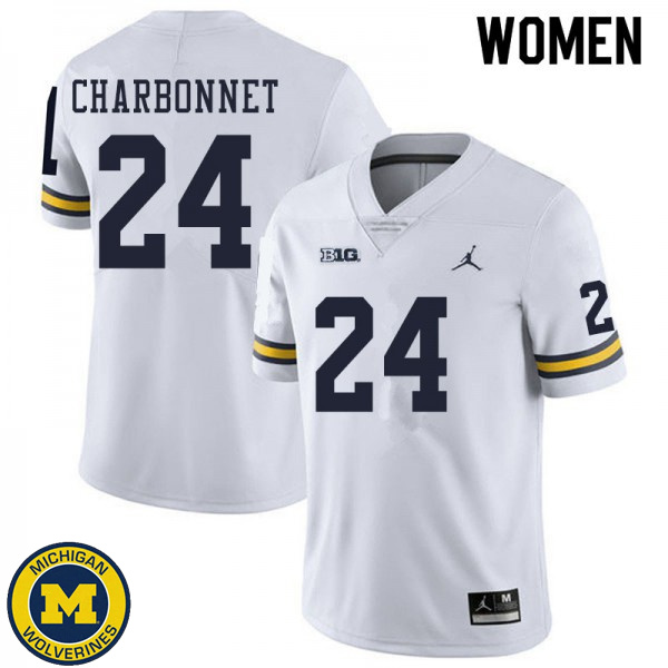 Womens Michigan Wolverines #24 Zach Charbonnet White University Jersey